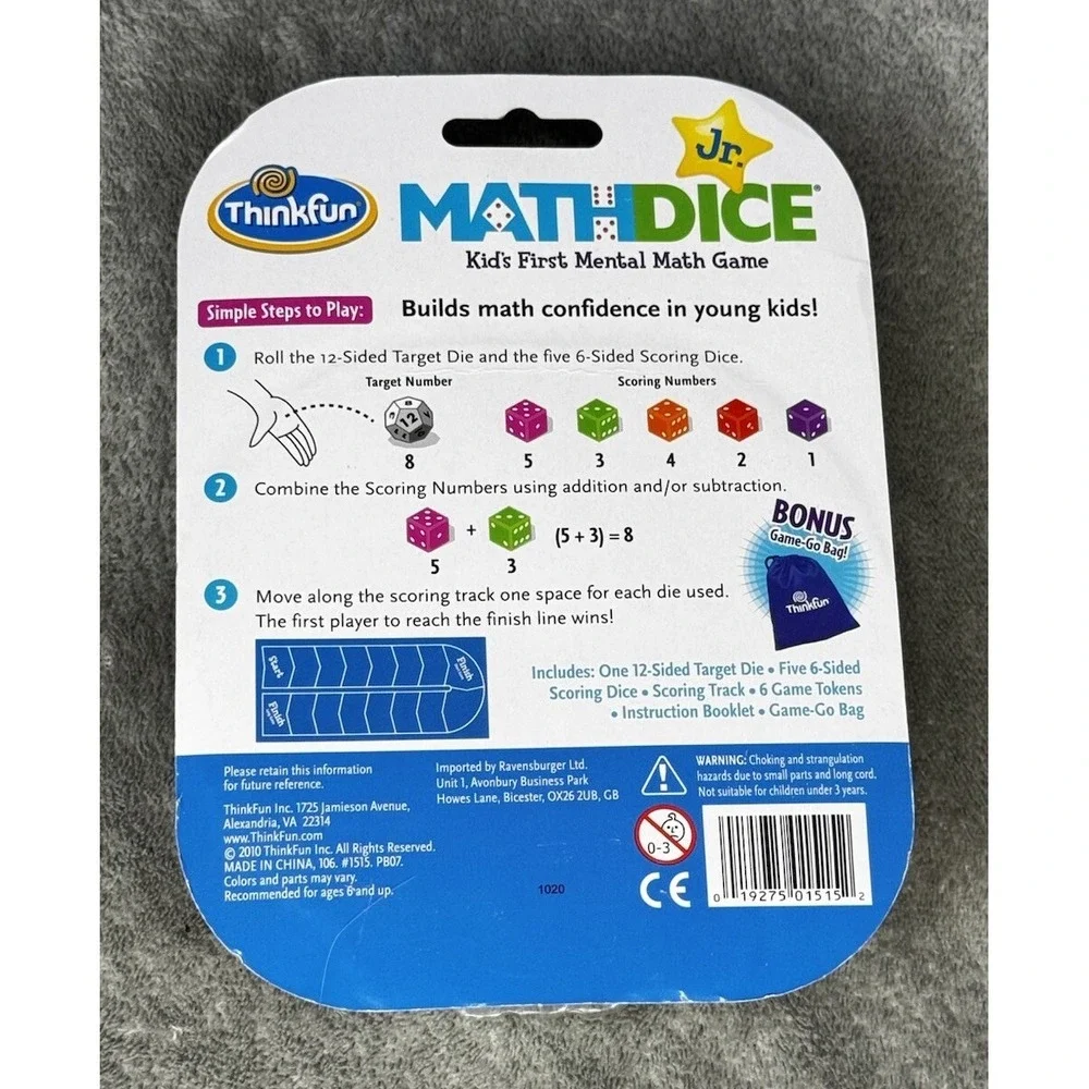 Thinkfun‎ Jr. Math Dice Jr Kids First Mental Math Game Learning Ages 6+ *NEW